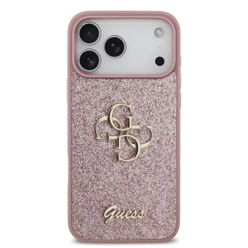 Guess PU Fixed Glitter 4G fém logós tok iPhone 18 Pro Max készülékhez rózsaszín