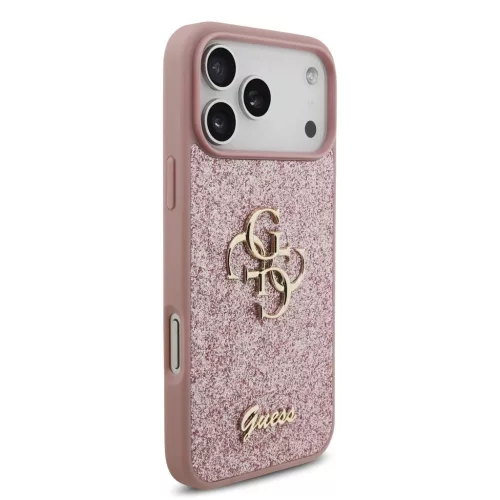 Guess PU Fixed Glitter 4G fém logós tok iPhone 18 Pro Max készülékhez rózsaszín