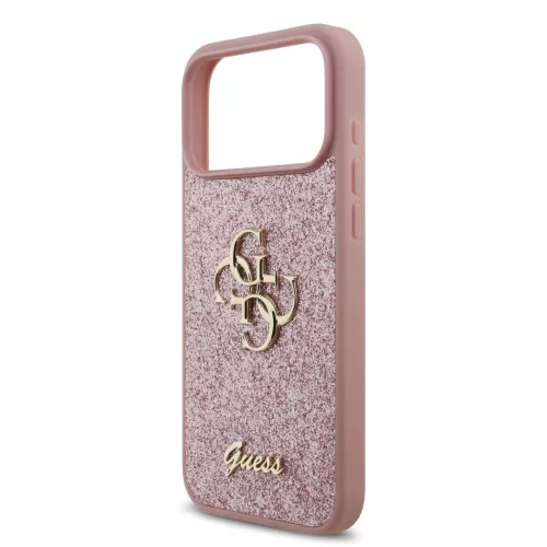 Guess PU Fixed Glitter 4G fém logós tok iPhone 18 Pro Max készülékhez rózsaszín