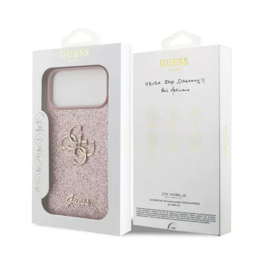 Guess PU Fixed Glitter 4G fém logós tok iPhone 18 Pro Max készülékhez rózsaszín