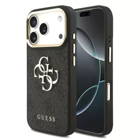   Guess 4G műbőr tok fém logóval arany kerettel iPhone 18 Pro készülékhez fekete