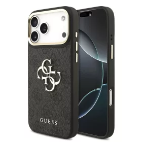   Guess 4G műbőr tok fém logóval arany kerettel iPhone 18 Pro Max készülékhez fekete