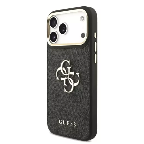 Guess 4G műbőr tok fém logóval arany kerettel iPhone 18 Pro Max készülékhez fekete