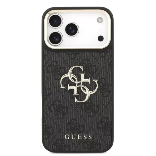 Guess 4G műbőr tok fém logóval arany kerettel iPhone 18 Pro Max készülékhez fekete
