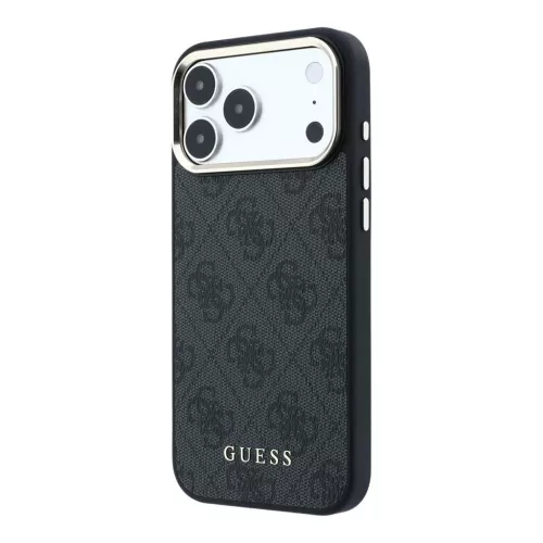 Guess PU-bőr 4G arany keretes MagSafe tok iPhone 18 Pro Max készülékhez fekete