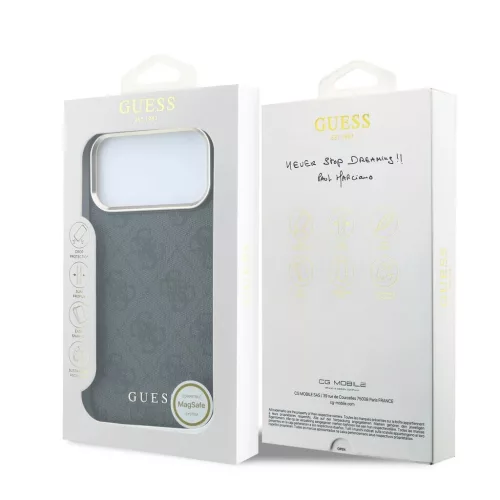 Guess PU-bőr 4G arany keretes MagSafe tok iPhone 18 Pro Max készülékhez fekete
