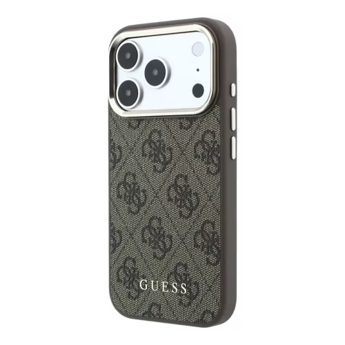 Guess PU bőr 4G arany keretes MagSafe tok iPhone 18 Pro Max készülékhez barna