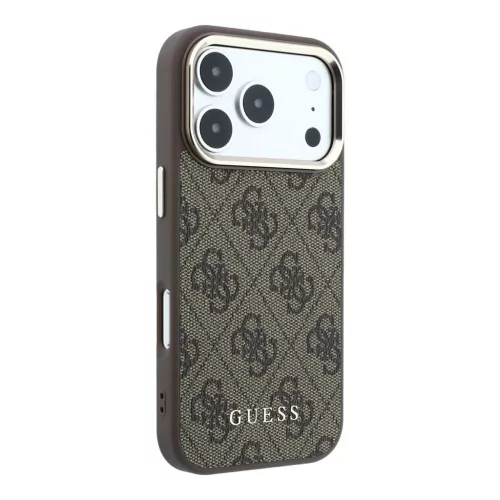 Guess PU bőr 4G arany keretes MagSafe tok iPhone 18 Pro Max készülékhez barna