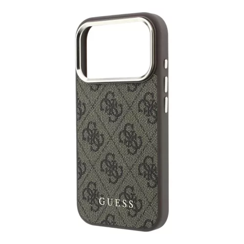 Guess PU bőr 4G arany keretes MagSafe tok iPhone 18 Pro Max készülékhez barna