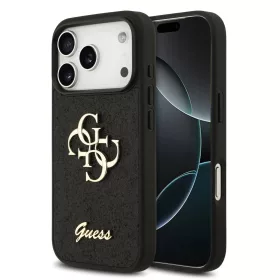   Guess PU Fixed Glitter 4G fém logós tok iPhone 18 Pro készülékhez, fekete