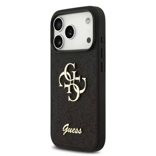 Guess PU Fixed Glitter 4G fém logós tok iPhone 18 Pro készülékhez, fekete