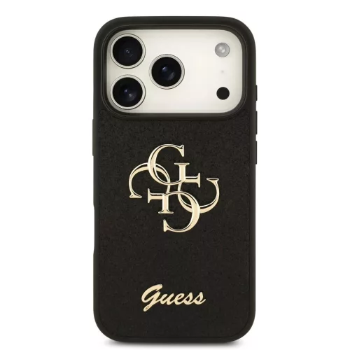 Guess PU Fixed Glitter 4G fém logós tok iPhone 18 Pro készülékhez, fekete