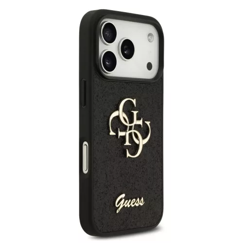 Guess PU Fixed Glitter 4G fém logós tok iPhone 18 Pro készülékhez, fekete