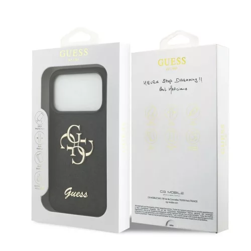 Guess PU Fixed Glitter 4G fém logós tok iPhone 18 Pro készülékhez, fekete