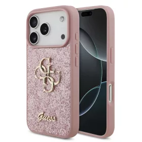   Guess PU Fixed Glitter 4G fém logós tok iPhone 18 Pro készülékhez rózsaszín