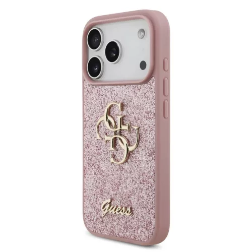 Guess PU Fixed Glitter 4G fém logós tok iPhone 18 Pro készülékhez rózsaszín