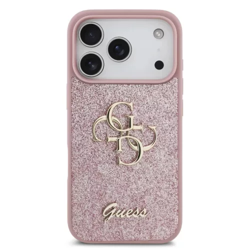 Guess PU Fixed Glitter 4G fém logós tok iPhone 18 Pro készülékhez rózsaszín