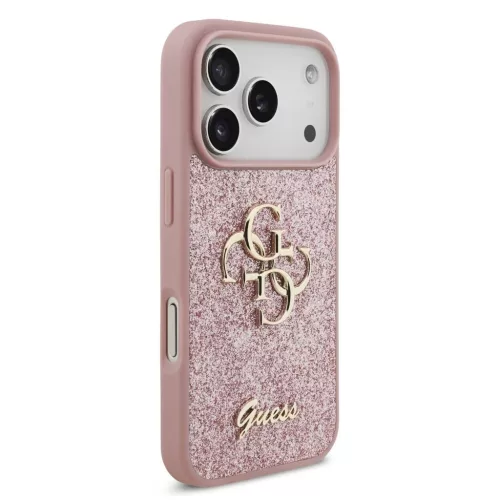 Guess PU Fixed Glitter 4G fém logós tok iPhone 18 Pro készülékhez rózsaszín