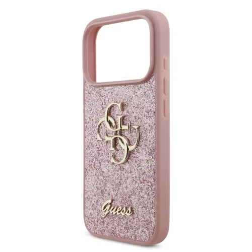 Guess PU Fixed Glitter 4G fém logós tok iPhone 18 Pro készülékhez rózsaszín