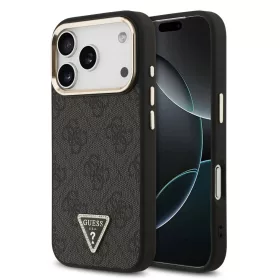   Guess PU bőr 4G strassz háromszög logós arany keretes MagSafe tok iPhone 18 Pro készülékhez fekete