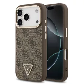   Guess PU bőr 4G strassz háromszög logós arany keretes MagSafe tok iPhone 18 Pro készülékhez barna