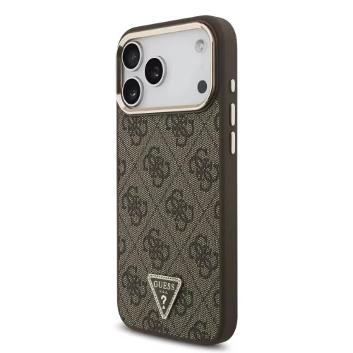 Guess PU-bőr 4G Strass Triangle Logo Gold Frame MagSafe tok iPhone 18 Pro Max készülékhez barna