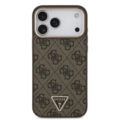 Guess PU-bőr 4G Strass Triangle Logo Gold Frame MagSafe tok iPhone 18 Pro Max készülékhez barna