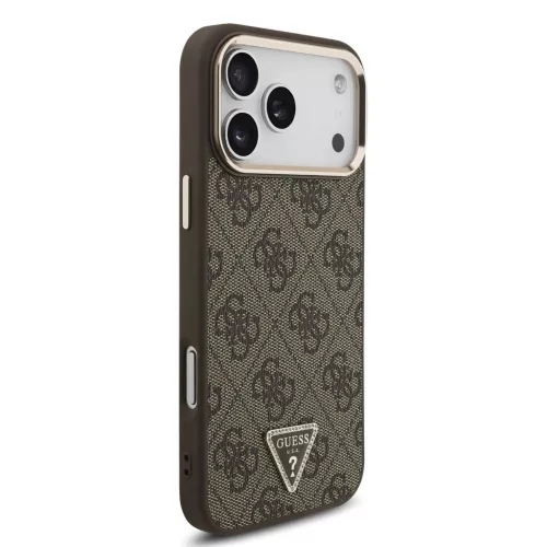 Guess PU-bőr 4G Strass Triangle Logo Gold Frame MagSafe tok iPhone 18 Pro Max készülékhez barna