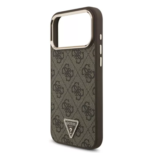 Guess PU-bőr 4G Strass Triangle Logo Gold Frame MagSafe tok iPhone 18 Pro Max készülékhez barna