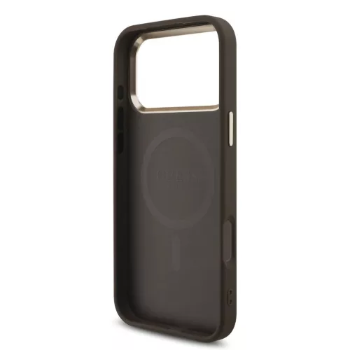Guess PU-bőr 4G Strass Triangle Logo Gold Frame MagSafe tok iPhone 18 Pro Max készülékhez barna