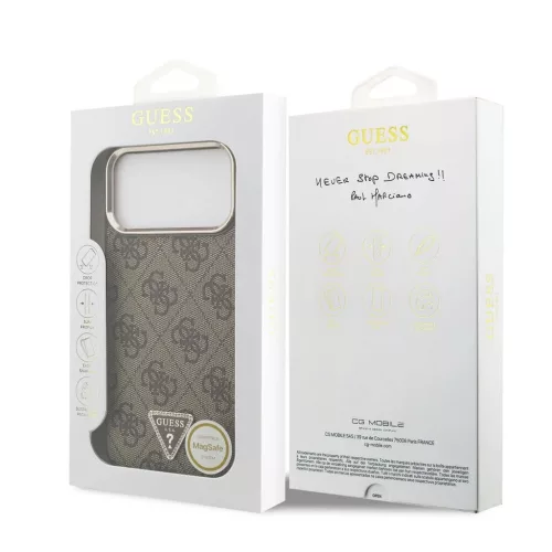 Guess PU-bőr 4G Strass Triangle Logo Gold Frame MagSafe tok iPhone 18 Pro Max készülékhez barna