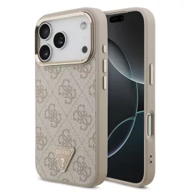   Guess PU bőr 4G Strass Triangle Logo Gold Frame MagSafe tok iPhone 18 Pro készülékhez rózsaszín