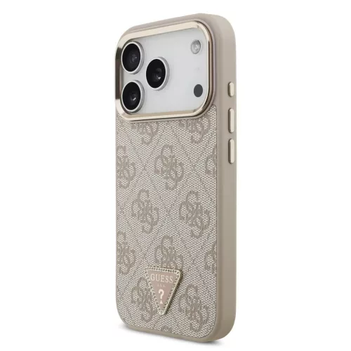 Guess PU bőr 4G Strass Triangle Logo Gold Frame MagSafe tok iPhone 18 Pro készülékhez rózsaszín