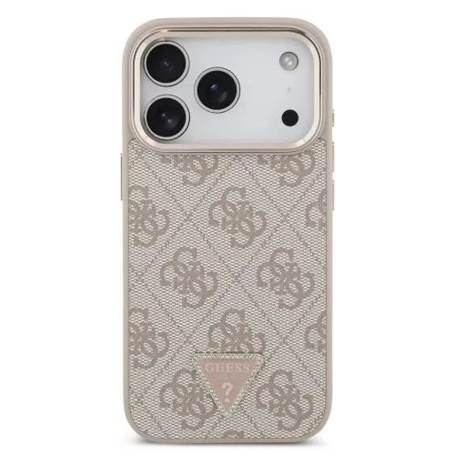 Guess PU bőr 4G Strass Triangle Logo Gold Frame MagSafe tok iPhone 18 Pro készülékhez rózsaszín