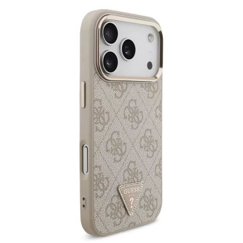 Guess PU bőr 4G Strass Triangle Logo Gold Frame MagSafe tok iPhone 18 Pro készülékhez rózsaszín