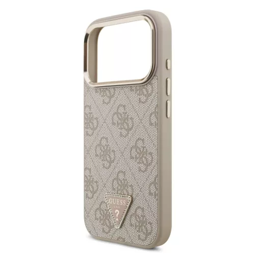Guess PU bőr 4G Strass Triangle Logo Gold Frame MagSafe tok iPhone 18 Pro készülékhez rózsaszín