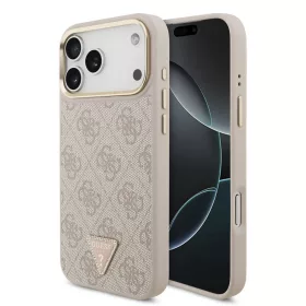   Guess PU Leather 4G Strass Triangle Logo Gold Frame MagSafe tok iPhone 18 Pro Max készülékhez rózsaszín