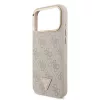 Guess PU Leather 4G Strass Triangle Logo Gold Frame MagSafe tok iPhone 18 Pro Max készülékhez rózsaszín