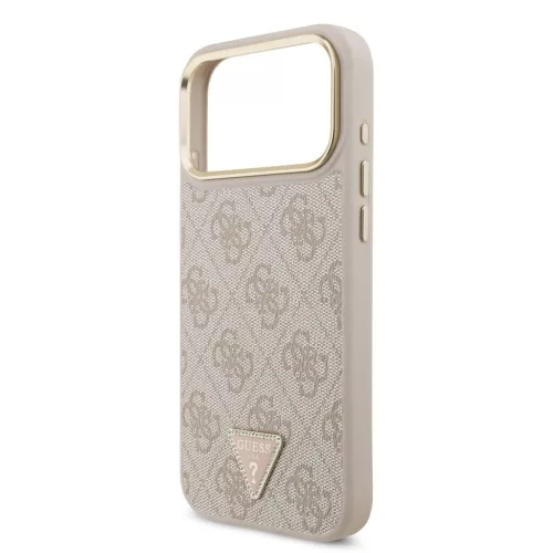 Guess PU Leather 4G Strass Triangle Logo Gold Frame MagSafe tok iPhone 18 Pro Max készülékhez rózsaszín