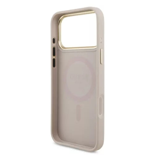 Guess PU Leather 4G Strass Triangle Logo Gold Frame MagSafe tok iPhone 18 Pro Max készülékhez rózsaszín