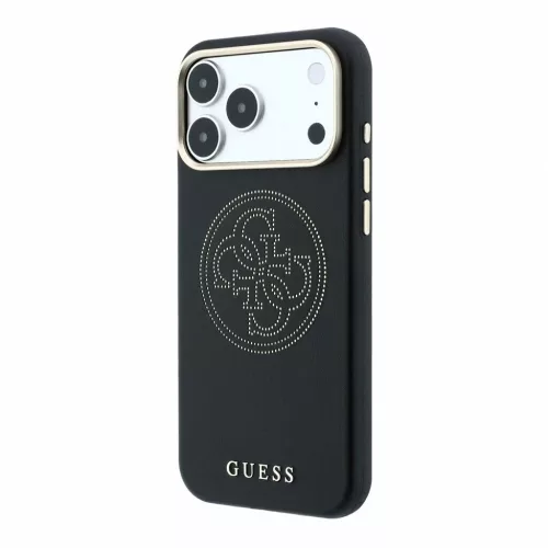 Guess PU Semi Wrap perforált 4G logós MagSafe tok iPhone 18 Pro Max készülékhez fekete