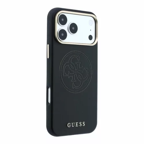 Guess PU Semi Wrap perforált 4G logós MagSafe tok iPhone 18 Pro Max készülékhez fekete