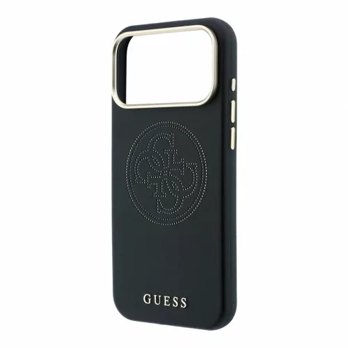 Guess PU Semi Wrap perforált 4G logós MagSafe tok iPhone 18 Pro Max készülékhez fekete