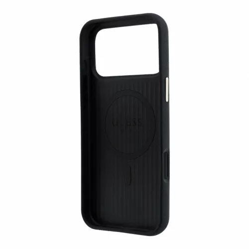 Guess PU Semi Wrap perforált 4G logós MagSafe tok iPhone 18 Pro Max készülékhez fekete