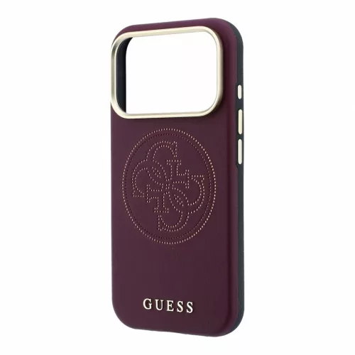 Guess PU Semi Wrap perforált 4G Logo MagSafe tok iPhone 18 Pro készülékhez, borvörös