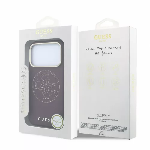 Guess PU Semi Wrap perforált 4G Logo MagSafe tok iPhone 18 Pro készülékhez, borvörös