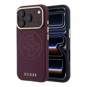   Guess PU részben körbefutó perforált 4G Logo MagSafe tok iPhone 18 Pro Max készülékhez burgundi