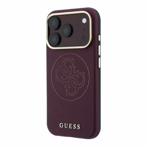 Guess PU részben körbefutó perforált 4G Logo MagSafe tok iPhone 18 Pro Max készülékhez burgundi