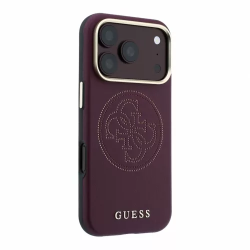 Guess PU részben körbefutó perforált 4G Logo MagSafe tok iPhone 18 Pro Max készülékhez burgundi