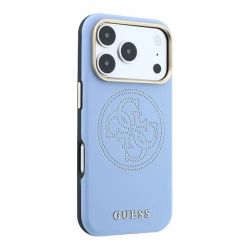 Guess PU Semi Wrap perforált 4G logós MagSafe tok iPhone 18 Pro Max készülékhez kék